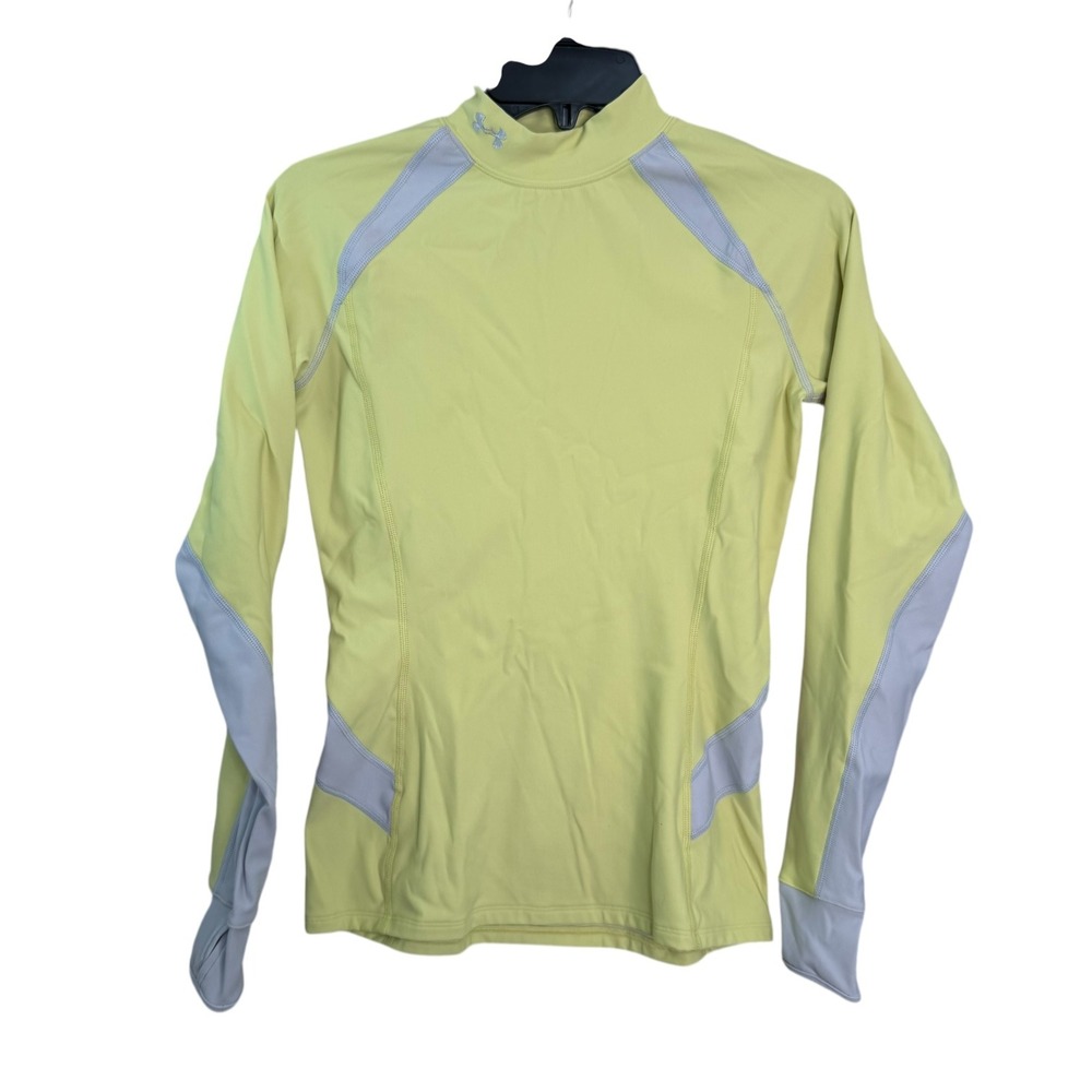 Under Armour Long Sleeve Mock Neck Thumbhole Athletic Top Women's Medium Yellow‎